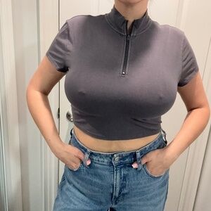 TNA Athletic Cropped Zip Up Shirt